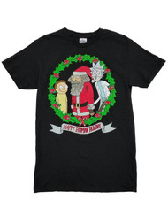 Rick and Morty Mens Black Happy Human Holiday Christmas T-Shirt