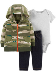 Carters Infant Boys 3pc Green Fleece Hoodie Bodysuit & Pants Set 6m