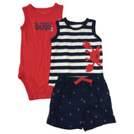 Carters Infant Boys 3pc All American Dude Outfit Bodysuit Shirt & Shorts Set