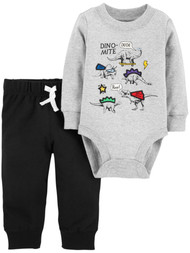 Carters Infant Boys Superhero Dinosaur Bodysuit & Black Jogger Pants Set 3m