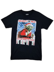Star Wars Mens Black Yoda Santa Claus Naughty Or Nice Christmas T-Shirt