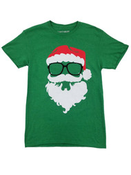 Mens Kelly Green Heather Santa Claus Black Frame Glasses Christmas T-Shirt S