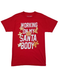 Mens Red Working On My Santa Body Christmas Cookie Gingerbread Man T-Shirt