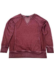 Womens Burgundy Fuzzy V Neck Long Sleeve Soft T-Shirt Tee Sweatshirt M