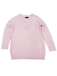 Womens Light Pink V Neck Long Sleeve Knit Winter Sweater Top