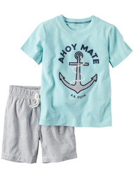 Carters Infant Boys Blue Ahoy Mate SS Cutie Anchor Baby Outfit Shirt & Shorts 12m