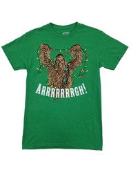 Star Wars Mens Heather Green Chewbacca Christmas Lights Arrrrrrrgh! T-Shirt