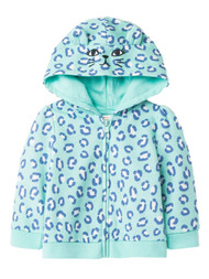 Infant Girls Hoodie Zip Front Green & Blue Leopard Print Sweatshirt Jacket