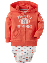 Carters Infant Boys Orange Property Of Mommy Hoodie & Football Creeper Set 9M