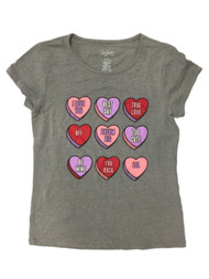Girls Gray Valentines Candy Hearts Pink Red True Love Be Mine T-Shirt Top