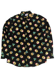 Mens Black Emoji Santa Elf Christmas Long Sleeve Button Dress Shirt