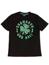 Boys Black Shamrock & Roll Tee Shirt Rock Clover St. Patrick's Day T-Shirt