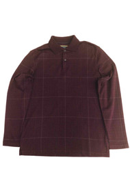 Mens Arrow Red Burgundy Plaid Two 2-Button Collar Long Sleeve Polo Shirt Small