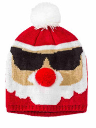 Girls Red Knit Santa Claus Pom Beanie Stocking Cap Christmas Holiday Hat