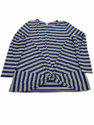 Womens Plus Blue White Black Stripe Knotted Hem Long Sleeve Shirt T-Shirt Top