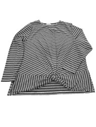 Womens Plus Grey and White Stripe Knotted Hem Long Sleeve Shirt T-Shirt Top