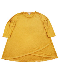 Womens Golden Yellow 3/4 Sleeve Unfinished Hem Soft Tee Shirt T-Shirt Top 1X
