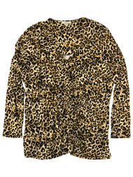 Womens Plus Leopard Print Ruched Front Long Sleeve Shirt T-Shirt Top Blouse