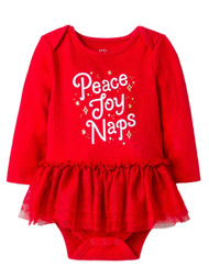 Infant Girls Red Christmas Peace Joy Naps Holiday Bodysuit Tutu Creeper