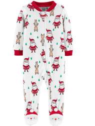 Carters Infant Boys White Santa Reindeer Christmas Footie Sleeper Pajamas