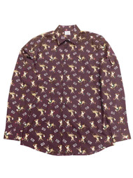 Mens Brown Rudolph Reindeer Brew Beer Christmas Long Sleeve Button Shirt