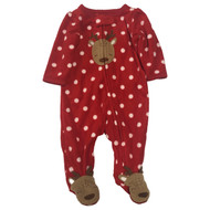 Carters Infant Girls Red Polka Dot Fleece Reindeer Christmas Sleeper Pajama