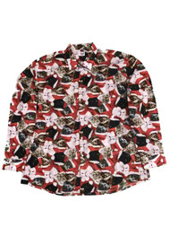 Mens Red Santa Kittens Cats Christmas Long Sleeve Button Down Dress Shirt