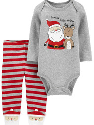 Carters Infant Boys Gray Santas Little Helper Creeper & Pants Christmas Outfit
