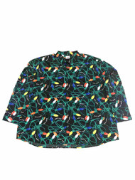 Mens Black Get Lit Christmas Holiday Lights Long Sleeve Button Shirt