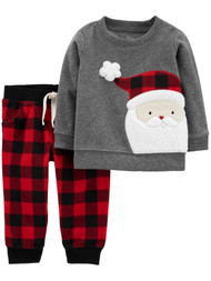 Carters Infant Boys Gray Flannel Santa Shirt & Pants Christmas Outfit Set