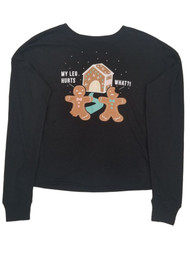 Womens Long Black Gingerbread Man House Christmas Holiday T-Shirt