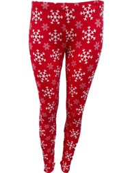 Junior Womens Red & White Snowflake Print Holiday Christmas Leggings