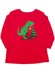 Infant & Toddler Boys Red T-Rex Dinosaur Long Sleeve Christmas T-Shirt