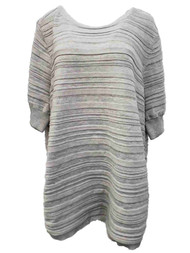 Womens Plus Grey Ribbed Side Ruched Short Sleeve Dressy Sweater Shirt Top 3X