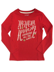 Girls Red HAHA Laughing All The Way Emoji Christmas Long Sleeve Shirt