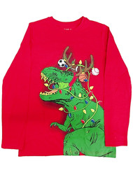 Boys Red Tree Rex T-Rex Dinosaur Long Sleeve Tee Shirt Christmas Shirt X-Large