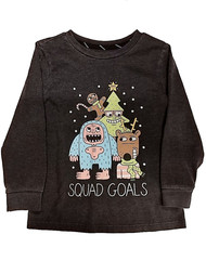 Boys Black Reindeer Squad Goals Long Sleeve Tee Shirt Christmas Tree T-Shirt