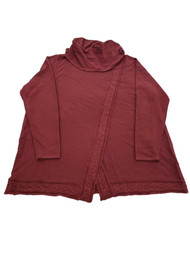Womens Plus Burgundy Cowl Neck Long Sleeve Split Hem Thin Sweater Top Shirt 2X