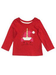 Infant & Toddler Girls Red Cat Unicorn Holiday Christmas Long Sleeve Shirt