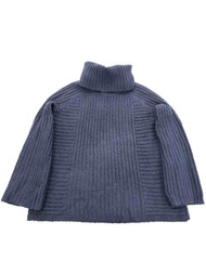 Womens Navy Blue Ribbed Cowl Neck Long Sleeve Knit Winter Sweater Top Shirt L