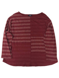 Womens Plus Red and White Stitch Pattern Long Sleeve Cotton Blouse Shirt Top