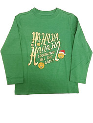 Boys Green Emoji Laughing All The Way Long Sleeve Tee Shirt Christmas Shirt