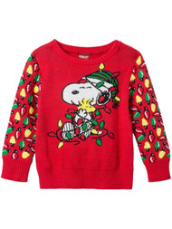 Peanuts Infant Boys Snoopy & Woodstock Christmas Lights Holiday Knit Sweater