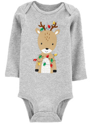Carters Infant Boys Gray Reindeer Christmas Bodysuit Baby Creeper