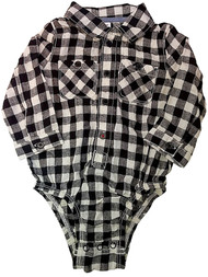 Infant Boys Black & Cream Plaid Long Sleeve Bodysuit Cotton Baby Creeper