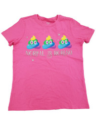 Girls Pink Normal Is Boring Rainbow Poop Emoji Tee Shirt Top T-Shirt