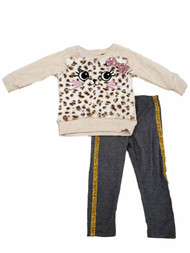 Infant Girls Fuzzy Sweatshirt Cat Kitten Sparkle Glitter Pants 2 Pc Set