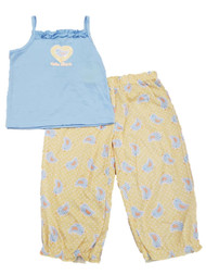 Girls Blue Cute Chick Pajamas Ruffled Tank Top & Yellow Pants 2 Pc Sleep Set