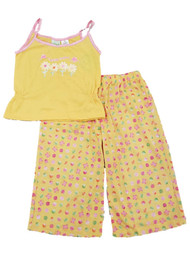 Girls Yellow Spring Daisies Pajamas Tank Top & Dotted Pants 2 Pc Sleep Set