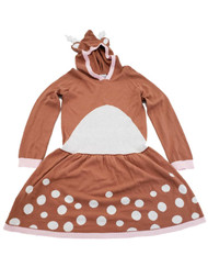 Girls Brown Reindeer Antler Hoodie Christmas Holiday Animal Sweater Dress